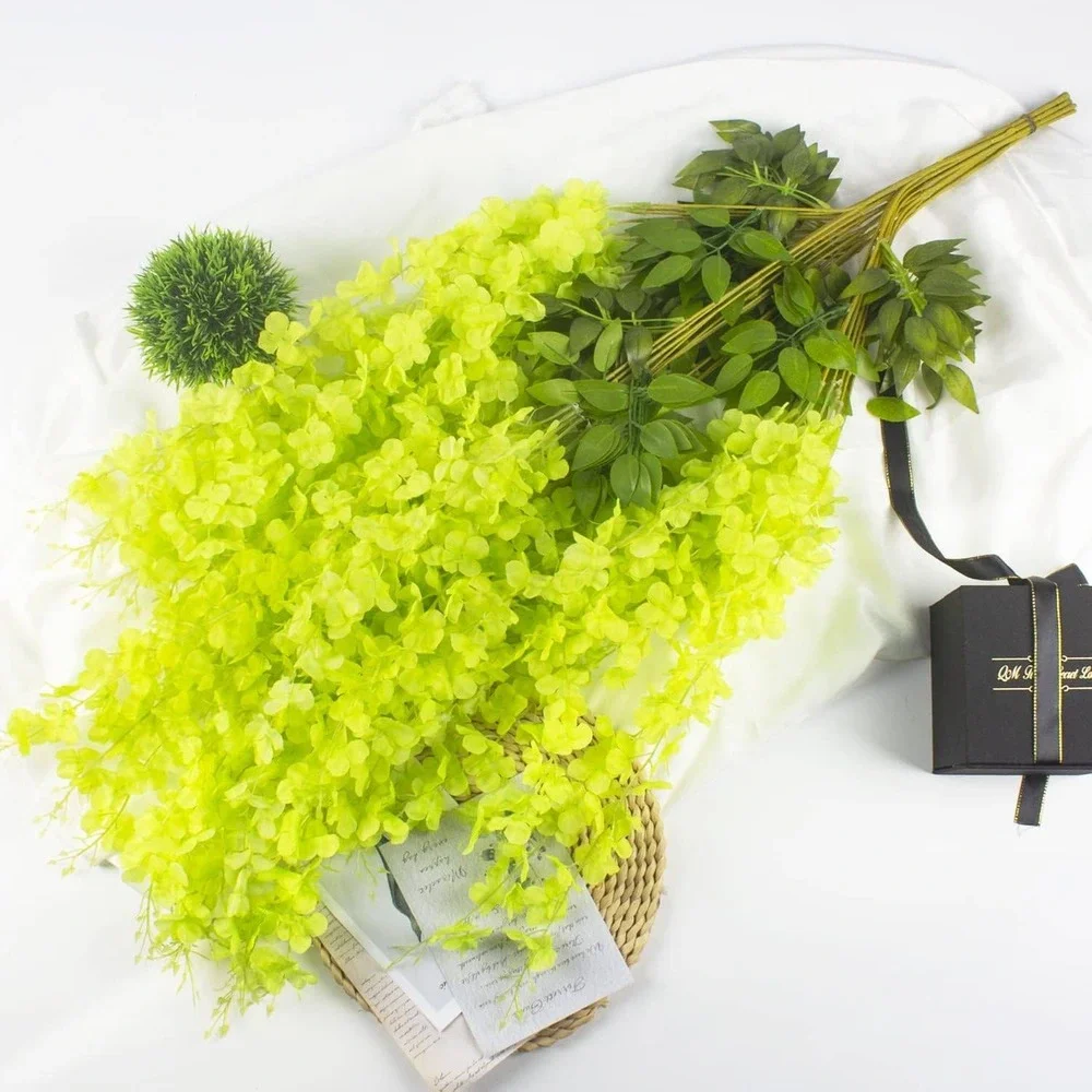 12 Pack Artificial Flowers Silk Wisteria Vine Ratta‎ Hanging Flower (Green)
